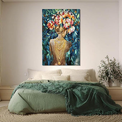 Blue Modern Wall Art, Colorful Flower Wall Decor, Posters for Room, Framed Wall Art for Living Room, Office, and Dining Room, 24" x 36"