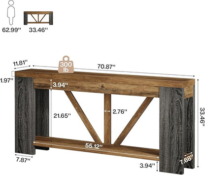 Tribesigns 70.9" Extra Long Entry Table, Farmhouse Wood Console Table with Storage, Modern Accent Sofa Table Behind Couch Foyer Tables for Entryway, Living Room, Entrance, Rustic Brwon