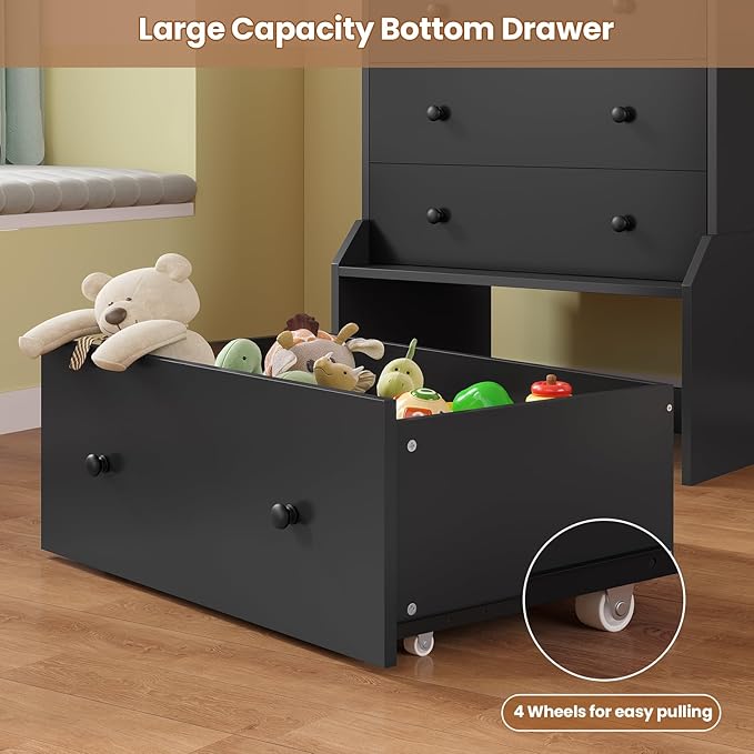ADORNEVE 5 Drawer Dresser for Bedroom,Tall Black Chest of Drawers,Large Modern Vertical Dresser for Living Room,Hallway, Closet