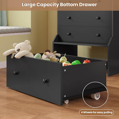 ADORNEVE 5 Drawer Dresser for Bedroom,Tall Black Chest of Drawers,Large Modern Vertical Dresser for Living Room,Hallway, Closet