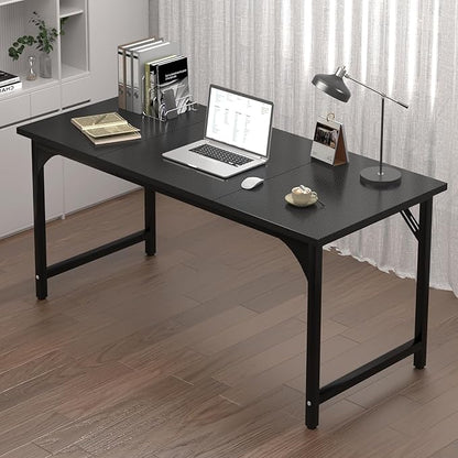 Computer Desk, 55 Inch Home Office Desks, Office Desk for Gaming Writing Study Work, Study Table with Large Legroom, Computer Desk with Metal Frame (Black Carbon Fiber Tabletop, 55inch)
