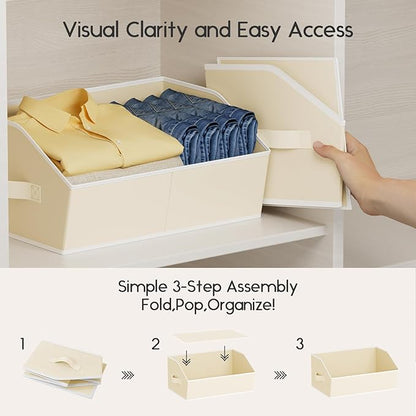 Homsorout Large Closet Organizers and Storage Bins - 10 Pack Trapezoid Storage Baskets for Shelves, Foldable Fabric Basket with Handles Ideal for Closet, Basket, Wardrobe and Shelf Storage, Beige