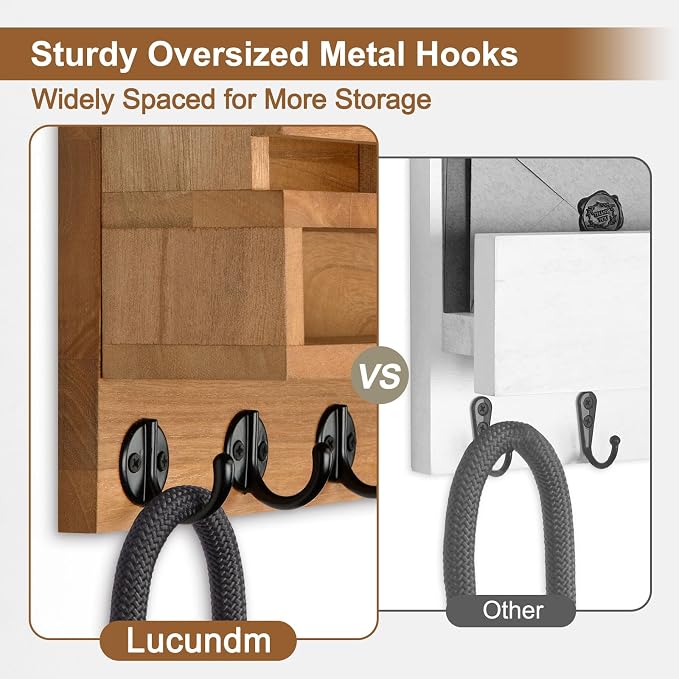 Key and Mail Holder Wall Mount, Key Hanger with Long Storage Box and Key Hooks for Coat, Dog Leash, Home Decor Rack, House Accessories, Entry Way Organizer