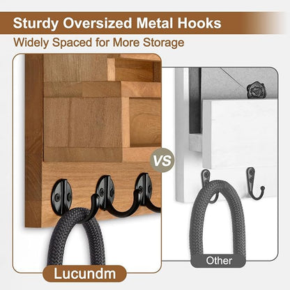 Key and Mail Holder Wall Mount, Key Hanger with Long Storage Box and Key Hooks for Coat, Dog Leash, Home Decor Rack, House Accessories, Entry Way Organizer