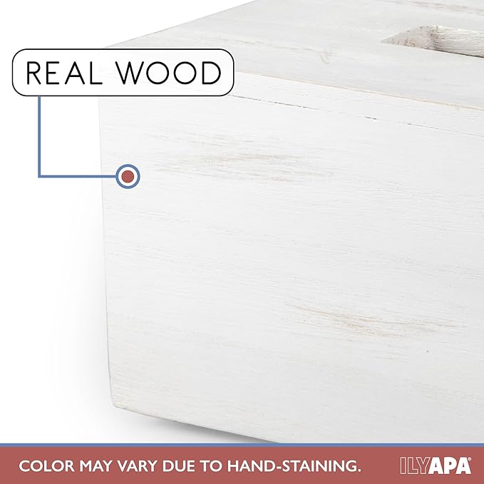 Ilyapa Wood Tissue Box Cover Rectangular - Rustic Farmhouse White Wooden Tissue Holder
