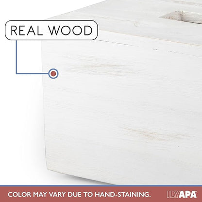 Ilyapa Wood Tissue Box Cover Rectangular - Rustic Farmhouse White Wooden Tissue Holder