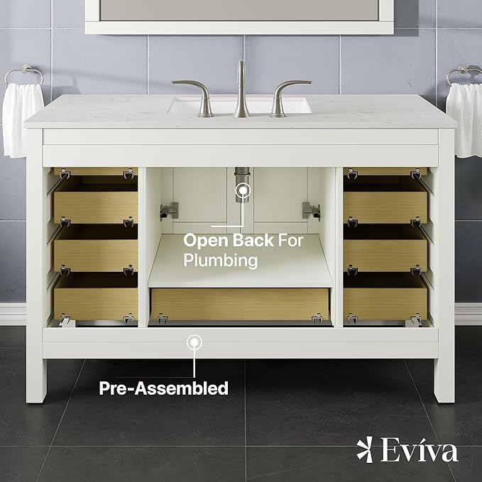 Eviva Aberdeen 54 in. White Single Sink Bath Vanity with Carrara Quartz Top and Undermount Porcelain Sink
