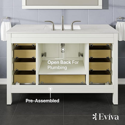 Eviva Aberdeen 54 in. White Single Sink Bath Vanity with Carrara Quartz Top and Undermount Porcelain Sink