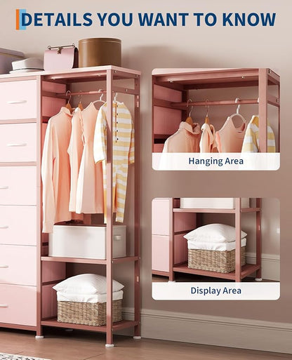 GarveeHome Dresser with 16 Drawers & Hanging Rod & Shelves, Fabric Storage Organizer for Bedroom, Closet, or Entryway