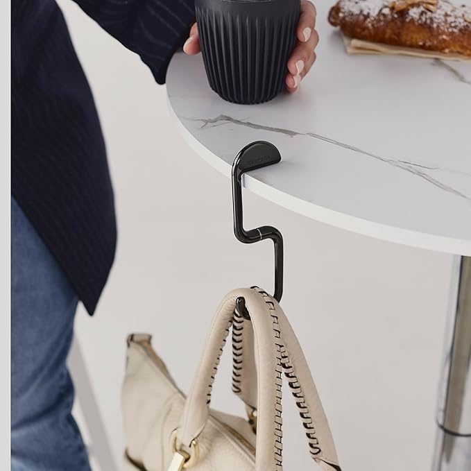FLIP Bag Hook - Newly Redesigned. Portable Purse Hanger for Table with Magnetic Closure - Now Holds up to 50 lbs. Valentine's Gifts for Women (Chrome Black)