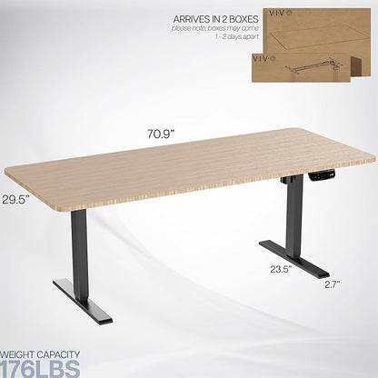VIVO Electric 71 x 30 in Real Bamboo Standing Desk, Touch Screen Adjustment, 220 lb Frame Support, 2E Series, Black Frame, DESK-KIT-2E71O