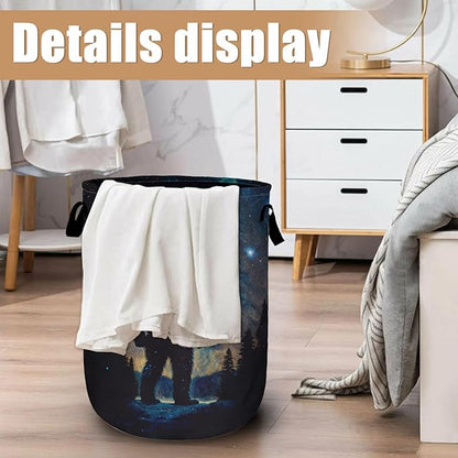 Bigfoot Mountains Laundry Basket, Foldable Waterproof Laundry Hamper Tote Bag Dirty Clothes Storage Bucket Toy Organizer for Bathroom/Laundry/Bedroom 15.7"x19.6"