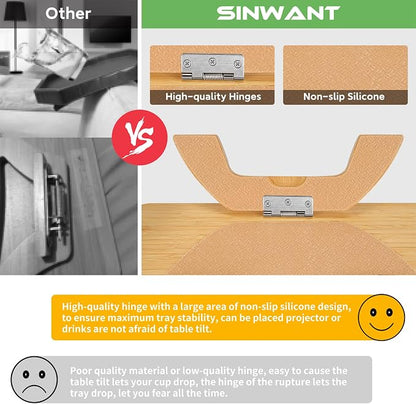 SINWANT Couch Arm Tray Table, Large Space 15.75"x 11.8" Bamboo Couch Armrest Table with 360° Rotating Phone Holder,Foldable Sofa Armrest Tray for Eating Snacks Drinks Remote Books