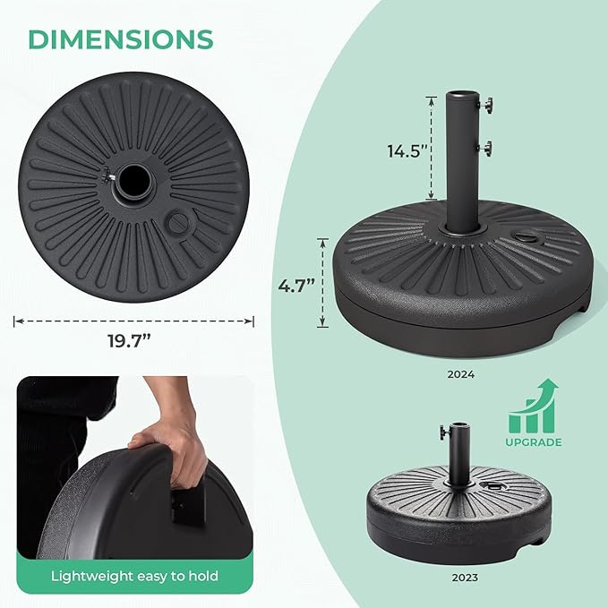 JEAREY 81.5lb Max Capacity Patio Umbrella Stand, Outdoor Umbrella Base Water Filled Stand, Heavy Duty Market Umbrella Holder for Patio, Deck, Poolside (Black)