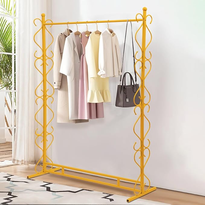 81"Tall Gold Clothing Rack for Hanging Long Dresses Clothes, Garment Racks Wedding Dress Display Stand Shoes Bags Clothes Scarf Organizer Freestanding Garment Rack for Retail Studio Wedding Dress