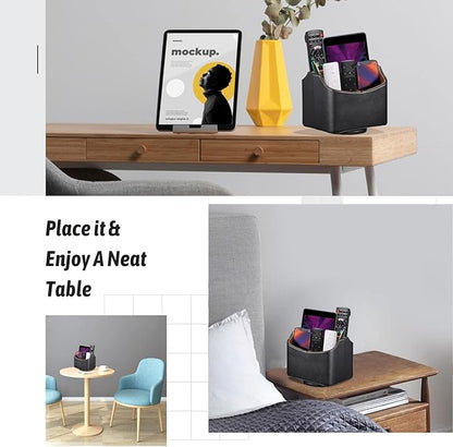 Remote Control Holder, Spinning Desk Organizer, Nightstand Bedside Caddy for TV Remotes/Tablets/Phones/Eyeglasses/Books/Pens - Black