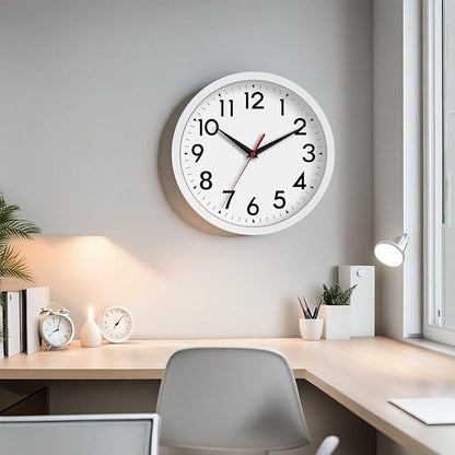 DAXSMY Wall Clock Modern Battery Operated 10 Inch Simpel Silent Non Ticking Analog Decorative for Kitchen Bathroom Bedroom Office Living Room School Classroom(White)