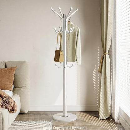 Kertnic Modern Coat Rack Freestanding with Natural Marble Base & Sturdy Metal Frame, 11 Hooks Hall Tree for Jackets, Hats, Bags, Entryway Organizer for Bedroom, Living Room, Closet (11 hooks-White)