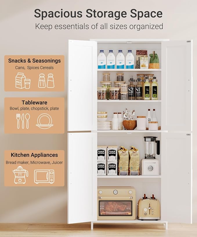 Akxomel Tall Bathroom Storage Cabinet, 11 x 22.8 x 63 Inches, Floor Cabinet with Barn Doors, Adjustable Shelf, Linen Pantry Cabinet for for Kitchen, Laundry Room, Living Room, Entryway, White