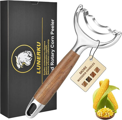 Stainless Steel Corn Peeler, Durable Corn on the Cob Stripper Tool with Solid Wood Good Grip Handle for Salad Polenta Pizza Popcorn Cooking Gifts for Woman Her Mom Birthday (Hard Maple)
