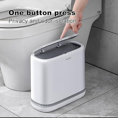 JOYBOS Bathroom Trash Cans,Adsorption Garbage Can with Press Type Lid,10L Dogproof Slim Plastic Narrow Trash Bin,3 Gallon Garbage Bin for Home,Office and Narrow Place