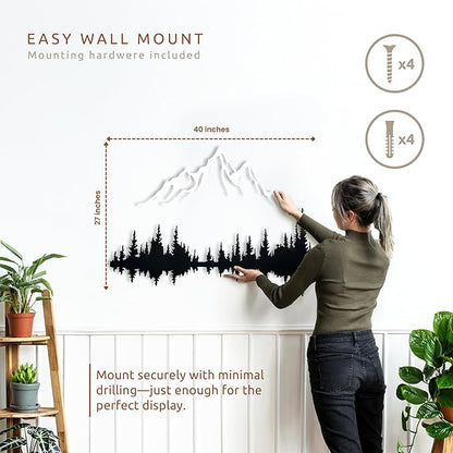 Wita Home Mountain and Forest Metal Wall Art, Wall Mounted Home Decor, Pine Trees and Nature Wall Art for Living Room, Bedroom or Office, Large Outdoor Wall Decor, Nature Christmas Decor (White Mountain-Black Forest, 40x27 inches)