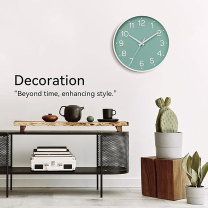 Roymnie Wall Clock Green, Silent Wall Clocks Battery Operated 8 Inch-Modern Non Ticking Analog Clock Decorative for Kitchen Office Bathroom Bedroom(Mint Green)