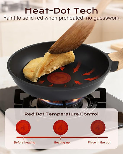 Non Stick Frying Pan, 8-inch Omelette Pan with Heat Dot Temperature Indicator, Healthy Non Toxic Egg Skillet with Heat-Resistant Handle, PFOA-Free, Dishwasher Safe, Compatible with All Cooktops