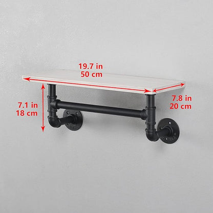 MBQQ Industrial Pipe Shelf Bathroom Shelves Wall Mounted,19.6in Rustic Wood Shelf with Towel Bar,1 Tier Farmhouse Towel Rack,Pipe Shelving Floating Shelves Towel Holder,Black & White