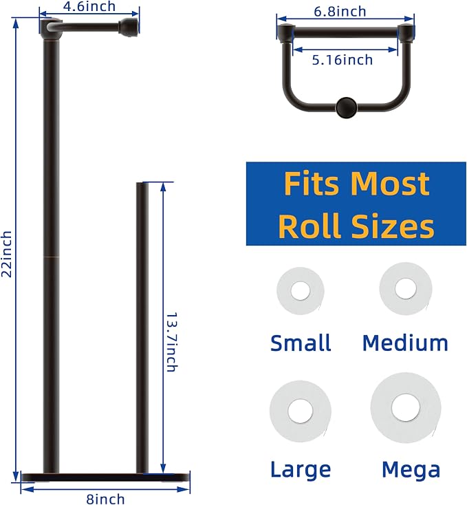 RUACQ Toilet Paper Holder Stand, Bathroom Toilet Paper roll Holder Free Standing with Storage for 4 Rolls, Post Pivoting Design, Stable Weighted Base, SUS304 Stainless Steel (Oil Rubbed Bronze)