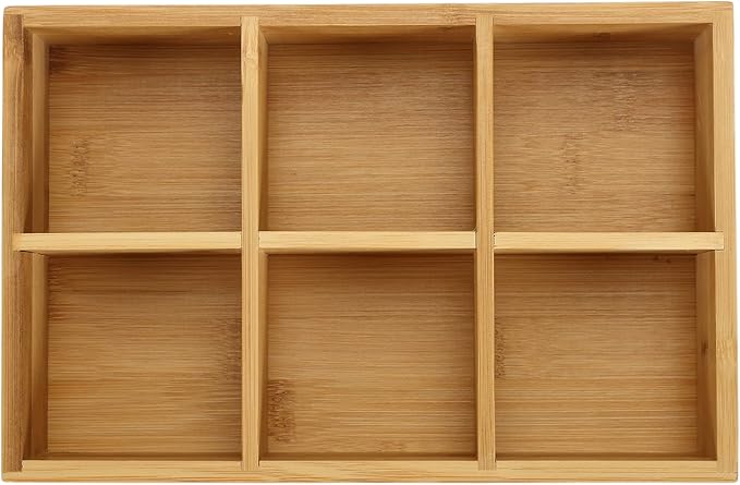 Dicunoy 2 Pack Bamboo Tea Bag Organizers, Wood Tea Bag Storage for Drawers with 6 Roomy Compartments, Sturdy Tea Chest Boxes for Shelf, Coffee Station, Sugar Packet, Sweeteners, Small Packets
