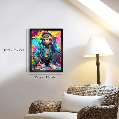 Cool Cute Animal Wall Decor,A Cool Chimpanzees Squatting In Front Of A Graffiti Wall For Bathroom Wall Decor For Bathroom Washroom Restroom Decor Rustic Humor Wall Poster (Black Framed) 12x16 Inch