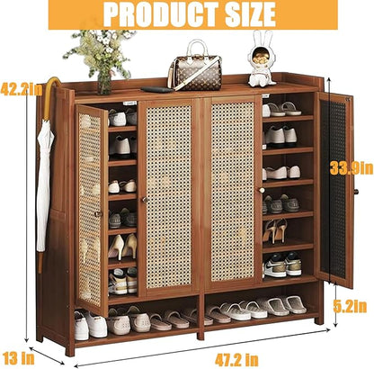 8 Tier Bamboo Shoe Storage Cabinet with Acrylic Door, 38-41 Pairs Shoe Rack for Closet, Shoe Storage Cabinet for Hallway Living Room (Brown)