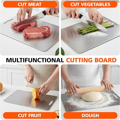 100% Pure Titanium Cutting Boards for Kitchen, Cutting Board Double Sided Food Grade Chopping Boards, Smooth Edge No Hurt, Space Saving Dishwasher Safe, Ideal for Daily Cooking, Cake & Picnic Set of 3