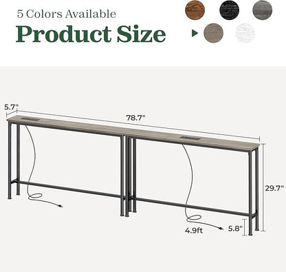 SUPERJARE 78.8 Inch Narrow Console Table with Outlet, Sofa Tables, Behind Couch Table, Long Entryway Tables with Charging Station, for Living Room, Oak