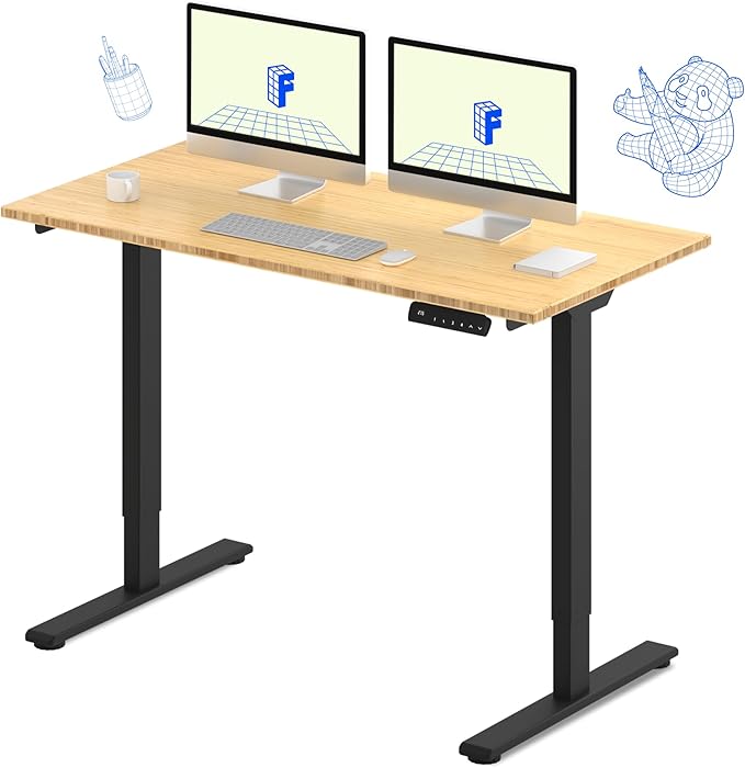 FLEXISPOT E3 Bamboo Dual Motor Electric Standing Desk 55 x 28 Sit Stand Up Desk, Holds 220 lbs, Adjustable Height w/ Memory Presets, Solid Bamboo Desktop & Black Frame, Ships in 2 Boxes