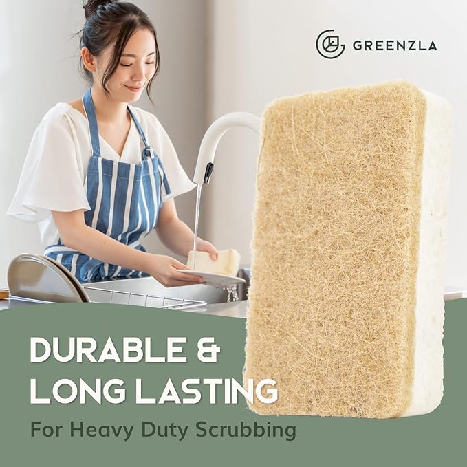 Greenzla 12 Pack Kitchen Sponges, Plant-Based Dish Sponges, Non-Scratch Sisal Hemp Scouring Pads for Dishes, Countertops, Bathtubs, and Tiles