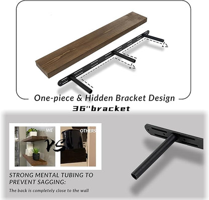 Rustic Floating Shelves 36 inch Long 8 inch deep Set of 2, Solid Wood Wall Shelves for Bedroom Living Room Kitchen,Book Shelf for Wall, Wall Mounted Shelves with Hidden Bracket- Walnut