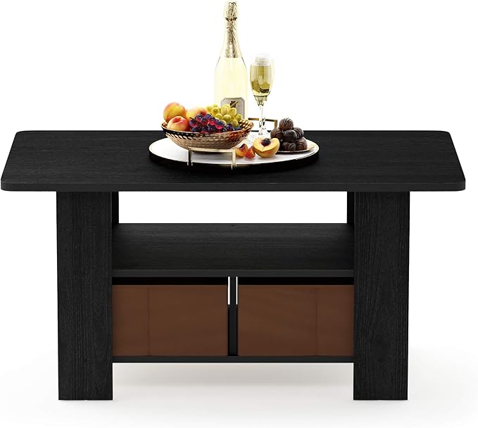Furinno Andrey Coffee Table with Bin Drawer, Americano/Medium Brown, Small Non-Lift Top