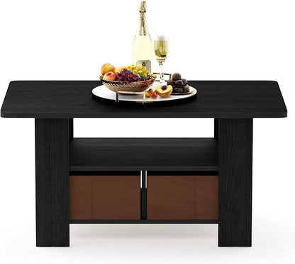 Furinno Andrey Coffee Table with Bin Drawer, Americano/Medium Brown, Small Non-Lift Top