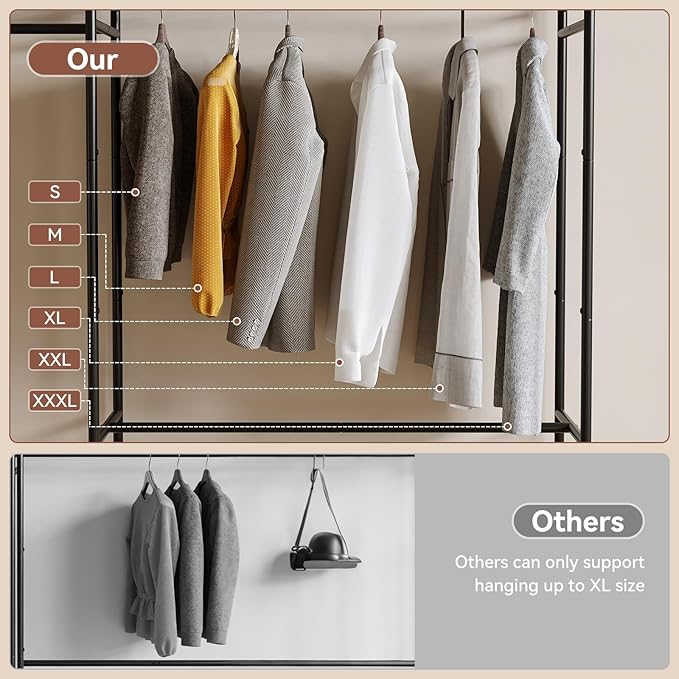 Portable Wardrobe Closet, Triple Column, Clothes Rack for Bedroom with Hanging Areas and Storage Shelves, Tall Freestanding Clothes Organizer