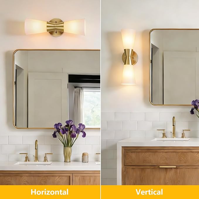 Wall Sconces Set of 2 for Bathroom, Modern Indoor Vanity Light Fixtures 15", Up Down Lighting, Wall Mount Lamp for Living Room Bedroom Hallway Stairway Fireplace Mirror E26 Base 2PC White&Gold