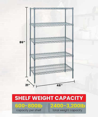 Quantum Storage Systems WR86-2148GY-5 Wire Shelving 5 Shelf Starter Units, 21" x 48" x 86", Gray Epoxy