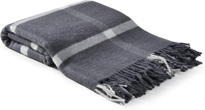 Arus Acrylic Highlands Collection Queen Size Tartan Plaid Design Throw Blanket Gray Plaid, 60x80 inches