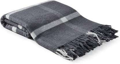Arus Acrylic Highlands Collection Queen Size Tartan Plaid Design Throw Blanket Gray Plaid, 60x80 inches