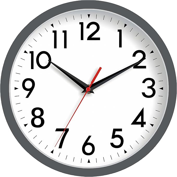 DAXSMY Wall Clock Small Analog 8 Inch Silent Non Ticking Battery Operated Modern Simple Decorative for Kitchen Office Bedroom Bathroom Living Room(Gray)