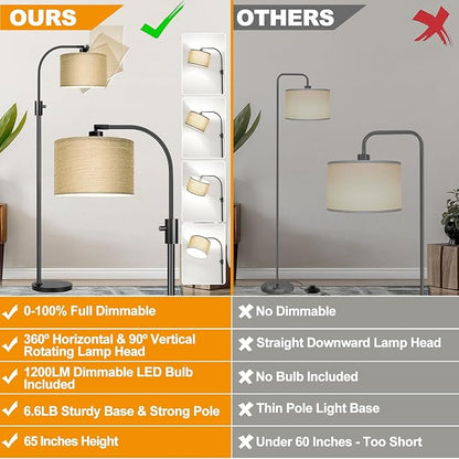 Nintiue Upgraded Modern Arc Dimmable Tall Standing Floor Lamp with Champagne Shade, 1200 Lumens LED Bulb Included, for Living & Reading Room, Bedroom, Office & Nursery, Black