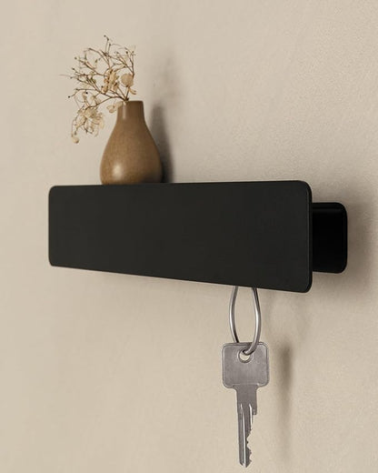 Kazai. Key Holder for Wall 'Kian' | Minimalist Key Rack Design from Berlin | Modern Metal Wall Key Hooks with Shelf | Mail and Key Holder for Entryway | Black