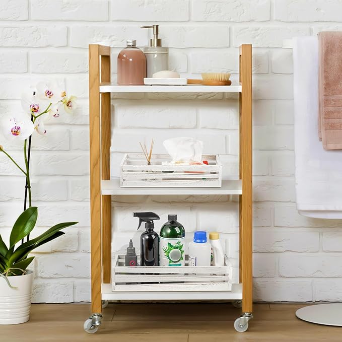 2 Pack Bathroom Decor Box, 16" 15" Wooden Toilet Paper Holder, White Toilet Storage Basket, Toilet Tissue Tray with Handles for Home Decor, Tank Topper, Bathroom Kitchen Counter