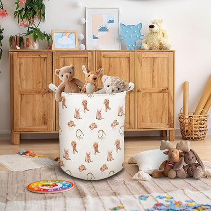 Western Rodeo Bow Cowgirl Laundry Basket, Toybox for Girls Room, Western Laundry Basket Hamper Waterproof Collapsible Clothes Toys Storage Bin Organizer for Bedroom Bathroom Girls Room Dorm
